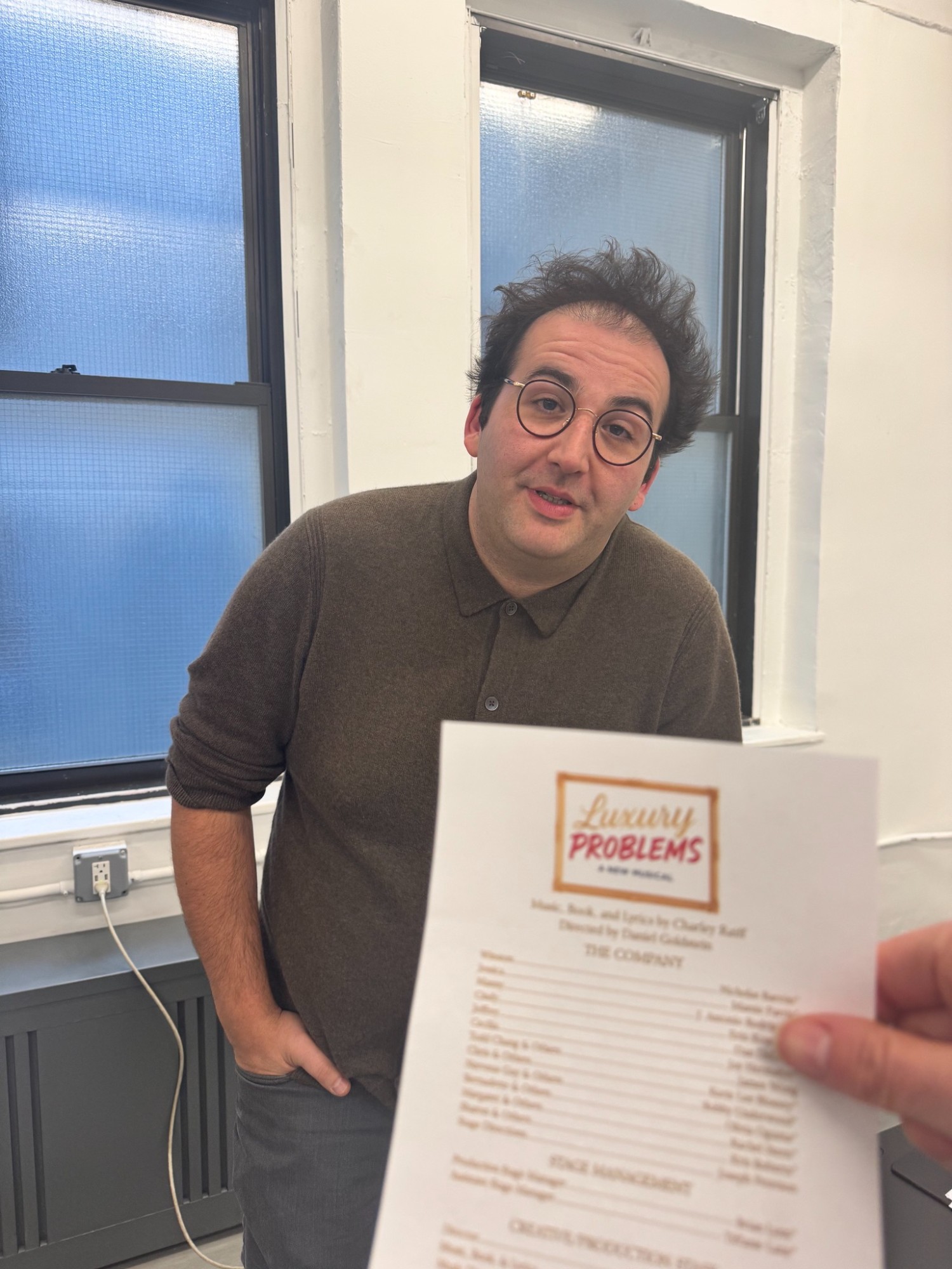 Charley at a reading of Luxury Problems